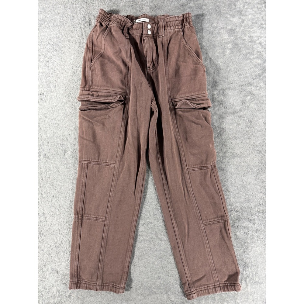 PacSun Cargo Pants Womens Medium Brown Good Elastic Waist Wide Leg Baggy Utility - Picture 2 of 5